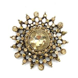 Vintage Chico’s Brooch Pin Scarf Clip Rhinestone Champagne Bronze Brown Jewelry